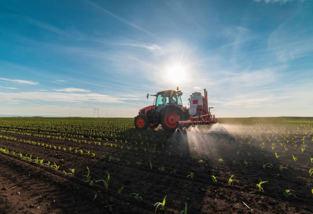 Tractor,Spray,Fertilize,Field,With,Insecticide,Herbicide,Chemicals,In,Agriculture