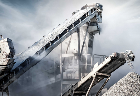 Cement,Production,Factory,On,Mining,Quarry.,Conveyor,Belt,Of,Heavy
